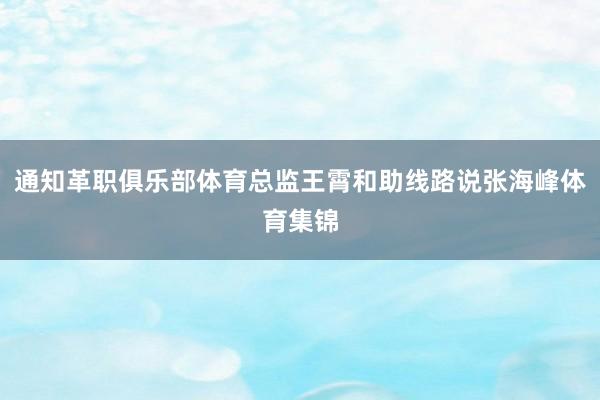 通知革职俱乐部体育总监王霄和助线路说张海峰体育集锦